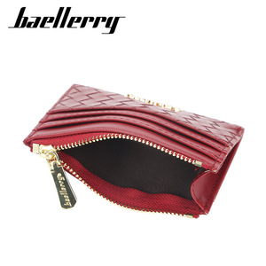 Baellerry Women's Card Holder Red PU Leather Woven Texture Zipper <b>Compact</b> <b>Wallet</b> For Everyday Use - Product Image 2