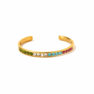 Brazalete de Acero Inoxidable con Circonitas de Colores, Bañado en Oro de 18k, Engaste de Canal, Cristales de Estrás, para Uso Diario Femenino - Product Image 5