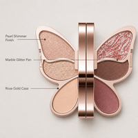 Palette de fards à paupières secs en forme de papillon, quatre couleurs, nacré, étui rose doré, waterproof, éclatant, scintillant, modulable, longue tenue