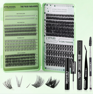 Kit d'extension de cils DIY, cils en bouquets, <span class=keywords><strong>2</strong></span> styles, <span class=keywords><strong>volume</strong></span> naturel, courbure D, cils russes, longueurs mixtes 5-16 mm, faux cils - Product Image 3