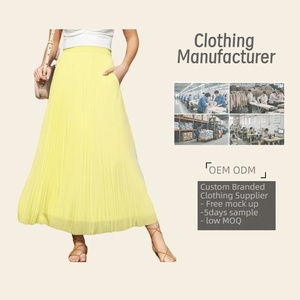Jupe plissée vintage élégante pour femmes, jupe longue de couleur unie, jupe <span class=keywords><strong>jaune</strong></span> en mousseline de soie - Product Image 1