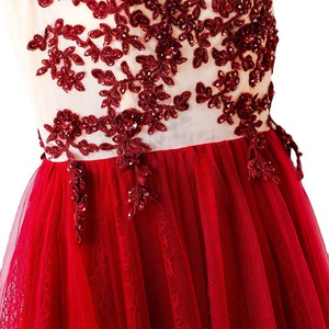 Burgundy Evening Gown Scoop Neck Floral Print Tulle Skirt Long Dress For Reunion Events - Product Image 5