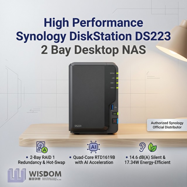 High Performance Synologys DiskStation DS223 2 Bay Desktop NAS 2GB RAM Small Business Office File Sharing Storage Server NAS