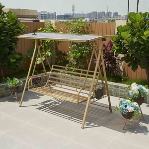 <span class=keywords><strong>Lit</strong></span> <span class=keywords><strong>de</strong></span> repos double pour jardin extérieur - Chaise suspendue en métal avec auvent solaire et lumières LED décoratives - Product Image 4