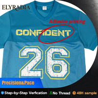 T-shirt à col en V coupe large et courte pour hommes, Streetwear Logo Short Length Pattern Screen Print Mesh Jersey tshirt