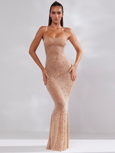 Luxuriöses, maßgeschneidertes Abendkleid für Damen mit quadratischem Ausschnitt, einfarbig, Maxi-Länge, Diamant-Glitzer, Meerjungfrauen-Schnitt, Spaghettiträger, sexy - Product Image 1