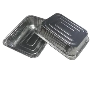 323*266*64mm 3500ml desechable grado alimenticio horno seguro papel de aluminio contenedor de alimentos con tapa de plástico comida sacar bandeja de papel de aluminio