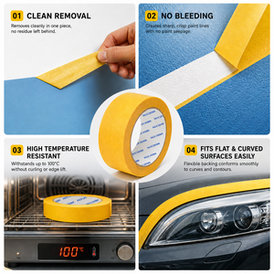Vente en gros haute température 120 ℃   Ruban de masquage automobile résistant aux UV pendant 30 jours, ruban de peintre en papier crépon pour la peinture automobile - Product Image 3