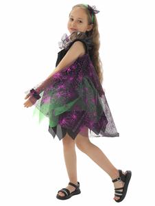 Carnival Halloween Black Witch Cosplay Green Web <strong>Spider</strong> Fluffy Dress <strong>Costume</strong> for <strong>Girl</strong> - Product Image 3