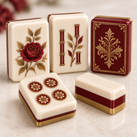 Jeu de tuiles de Mahjong américain avec motifs vintage Rose Bourgogne pour les soirées de jeu en famille, idéal pour la vente au détail et la personnalisation de marque