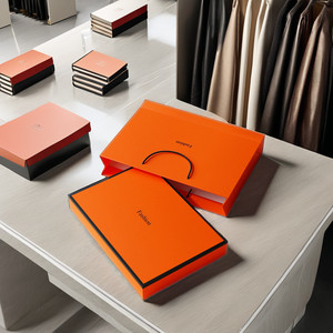 Boîte-cadeau plate en papier <span class=keywords><strong>orange</strong></span> avec logo personnalisé avec couvercle taille de stock pour vêtements et écharpe emballage pour chaussettes - Product Image 3