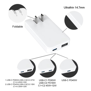 Adaptateur de téléphone portable Chargeur rapide Prise pliable et remplaçable Chargeur mural fin Usb a Type c 65w Chargeur Gan - Product Image 5