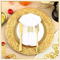 Assiettes de Présentation Rondes en Plastique Doré Antique 13'' avec Motifs Floraux en Relief pour Dîners de Table, Fêtes, Cuisine et Mariages