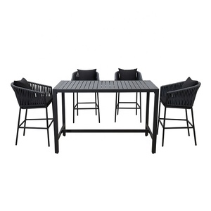 Bistro comptoir hauteur tabourets de salle à manger ensemble meubles extérieur jardin haute barre corde aluminium Table <span class=keywords><strong>chaises</strong></span> - Product Image 2