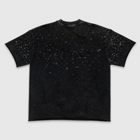Kaos oblong pria OEM ODM dengan sablon bintang, aksen rhinestones, kerah kru, ukuran besar, lengan pendek, dua sisi, custom logo.
