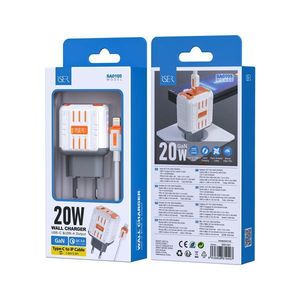 Cargador de pared de 20W GaN con salida USB C y USB A, cable de tipo C a IP - Product Image 1