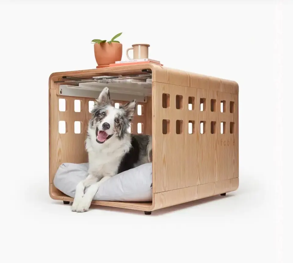 Fabrika özelleştirilmiş ahşap lüks Pet ev mobilya tarzı kapalı köpek kafesi Modern dekorasyon kedi evi ile kapı