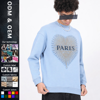 Sweat-shirt à col rond personnalisé Y2K avec strass en relief 3D, lettres simples, coupe ample, épaules tombantes, unisexe