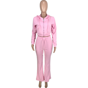 Conjunto Deportivo de Otoño para <span class=keywords><strong>Mujer</strong></span>, Conjunto de Chándal Bordado Personalizado de 2 Piezas con Sudadera con Capucha y Pantalones Acampanados - Product Image 4