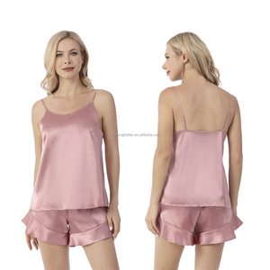 Oferta Especial: Conjunto de Pijama de Satén Suave con Volantes para <span class=keywords><strong>Mujer</strong></span>, Camisola de Verano de Dos Piezas con Pantalones Cortos de Satén, Ropa de Dormir y Descanso - Product Image 2