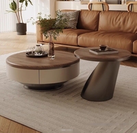 Table basse ronde STG moderne de style européen et américain, plateau en métal, acier inoxydable, 60 cm, couleur noyer, meubles de salon