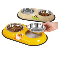 Yolecen – Gamelle pour animaux de compagnie en acier inoxydable, détachable, anti-renversement, à double poignée, pour chat et petit chien (nourriture et eau)