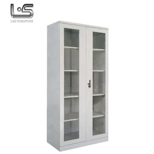 glass door display storage steel filing cabinet inside book shelf