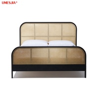 Meubles de chambre à coucher modernes Lit queen en rotin Lit king queen double en bois d'acacia massif Ensembles de lits