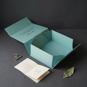 Foldable Cardboard <b>Gift</b> Packaging Boxes with Gold Foil Square Shape Matt Lamination-Blue Fashion Design - Product Image 1