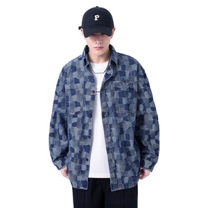 <span class=keywords><strong>Camicia</strong></span> di <span class=keywords><strong>Jeans</strong></span> a Scacchi Trendy Primavera-Autunno, Stile Coreano a Maniche Lunghe per Uomo, Moda High Street Bianco e Nero - Product Image 1