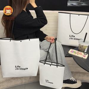 Bolsas de Compras de Tela No Tejida de Alta Calidad, Blancas, Impermeables, Bolsos de Mano para Mujer, Ligeras, con Asa - Product Image 4