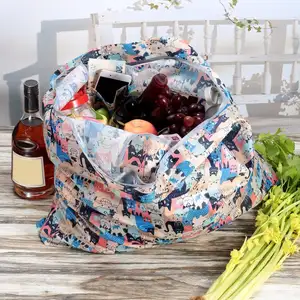 Heavy Duty expansível Folding Tote Bag grande reutilizável 190T poliéster dobrável mercearia Shopping Bag