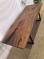 Table de salle à manger en bois massif de grande taille avec bord naturel pour la maison, le bureau, le restaurant, la cuisine