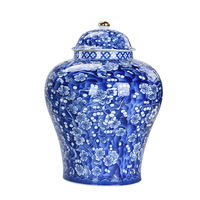 Jarra de Cerámica Extra Grande Azul y Blanca con Tapa, para Té o Almacenamiento, Ecológica, 3-4L, Decoración para el Hogar o Club
