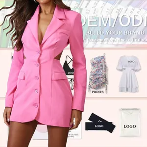 Women Business Ladies Dress Long Sleeve Formal Dresses Elegant Office Deep V Neck Cut Out Blazer Mini Dress Causal