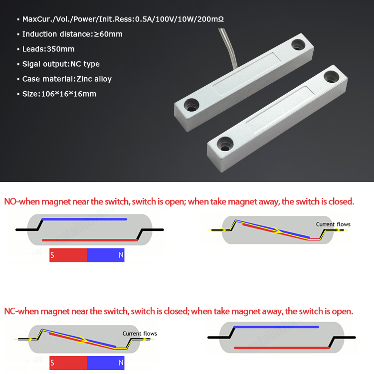wired metal magnetic door contact sensor