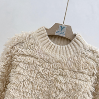 Pull-over en tricot bouclé texturé et moelleux pour femme, col montant, couleur ivoire, qualité supérieure
