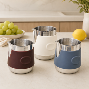 Pichet à lait personnalisé pour mousseur à lait 350ml 600ml, idéal pour faire des cappuccinos et des lattes, sans poignée avec manchon isolant - Product Image 1