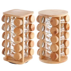Bamboo <b>Spice</b> <b>Rack</b> 5 Layers <b>Rotating</b> Storage Kitchen Organizer Wood Color Multi Function Food Storage - Product Image 5