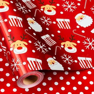 Burymento Christmas <b>Wrapping</b> <b>Paper</b> 17 In X 32.8 Ft Reversible Red Dot Reindeer Santa Design Gift Wrap - Product Image 1