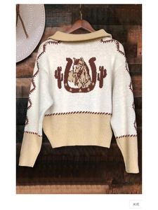 Pull à col montant en tricot pour femme, motif western sauvage, cheval, <span class=keywords><strong>cactus</strong></span>, automne 2025, vêtements pour femme, cowgirl - Product Image 3