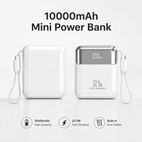 Mini batterie externe 10000mAh, charge rapide 22.5W, batterie Li-polymère, chargeur portable, deux câbles intégrés, affichage numérique LED