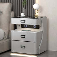 Table de chevet intelligente en forme de robot avec chargeur sans fil, lumière LED, 3 tiroirs, en bois, multifonctionnelle pour la chambre à coucher