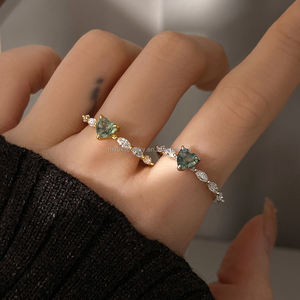 Anillos de Compromiso y Boda de Ágata Musgosa con Incrustaciones de Diamantes, Chapados en Oro de 18K, para Mujer, Regalo de Aniversario, Amuleto de Buena Suerte, Venta al Por Mayor - Product Image 4