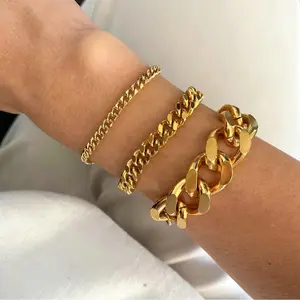 Gelang rantai besar modis baru 6mm Chunky Curb Link 18K berlapis emas baja tahan karat Miami Kuba