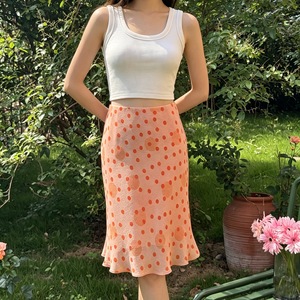 Falda Midi de Seda Georgette Rosa Burbuja Estilo Té Francés para Mujer, Falda Corta Romántica con Corte en Diagonal y Estilo Sirena - Product Image 1