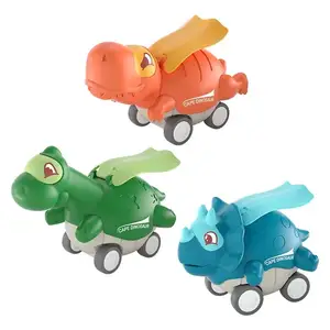 2023 뜨거운 판매 어린이 만화 장난감 자동차 플라스틱 자동차 압력 플라스틱 작은 장난감 공룡 자동차