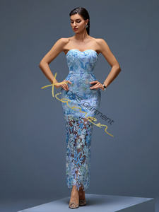 Abiti da Cocktail Eleganti e Luccicanti Ocstrade, <span class=keywords><strong>Abbigliamento</strong></span> Femminile Sexy con Spalle Scoperte, Paillettes e Rete Floreale Blu, Vestiti Lunghi <span class=keywords><strong>Casual</strong></span> - Product Image 2