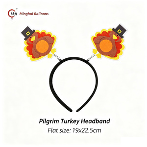 Thanksgiving Turkey Spring Bopper Headbands, Fall Harvest Felt Turkey <strong>Pilgrim</strong> Head Bopper Headband, Thanksgiving Party - Product Image 3