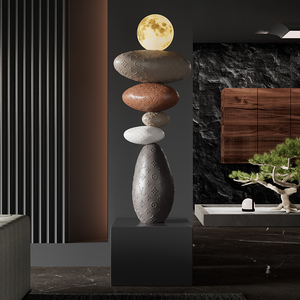Lampe lunaire sur pied, lumière d'ambiance, en pierre empilée, pour salon, meuble TV, canapé, cadeau de pendaison de crémaillère - Product Image 5